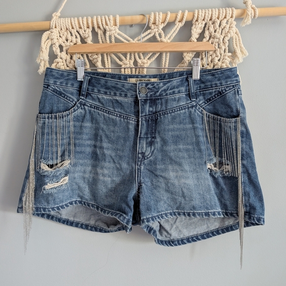 Rock & Roll Denim Blue Women's Shorts Fringe Detail High Waist 32 Western - Picture 1 of 8